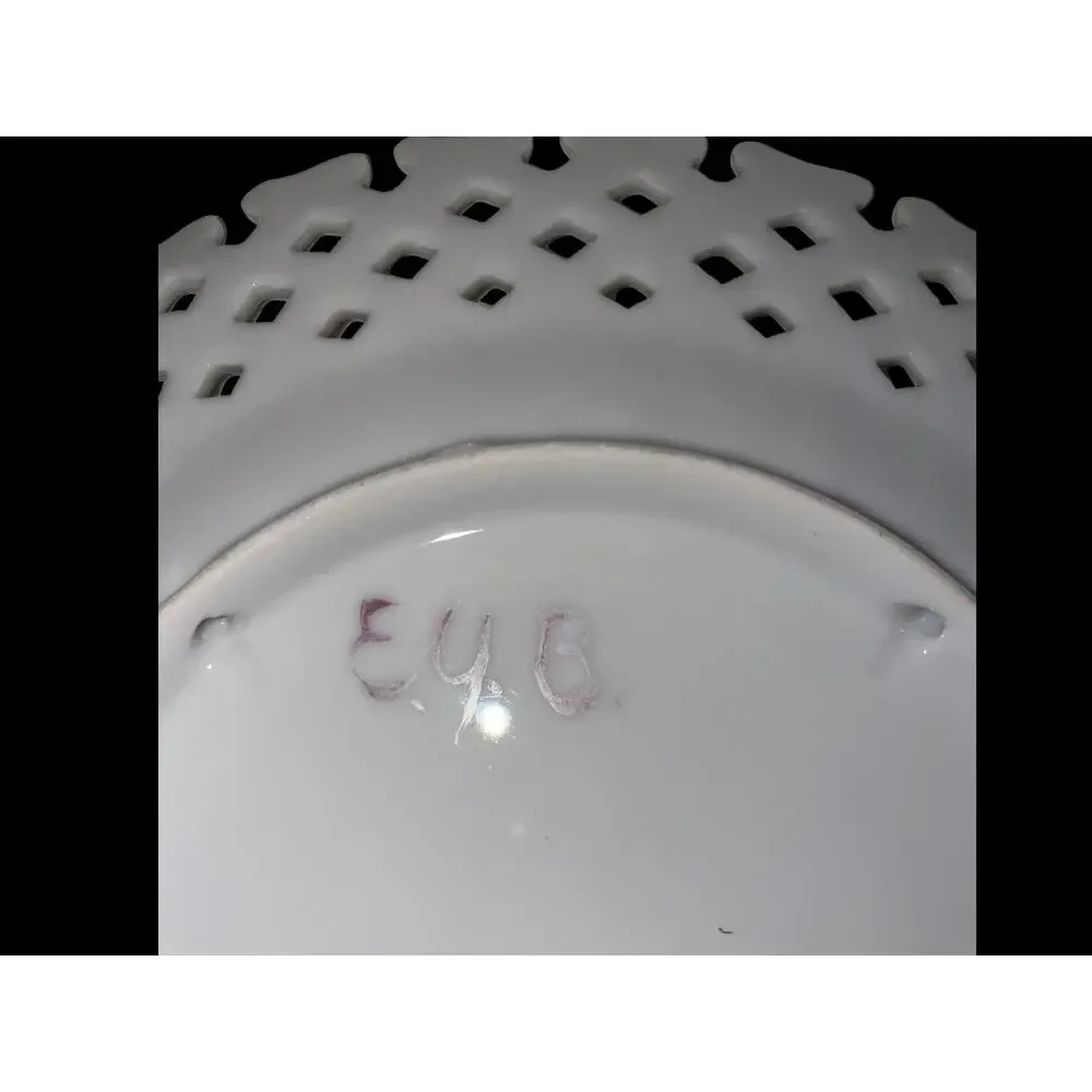Vintage reticulated 4 milkglass fruit plates  decorative purposes w/ Signature